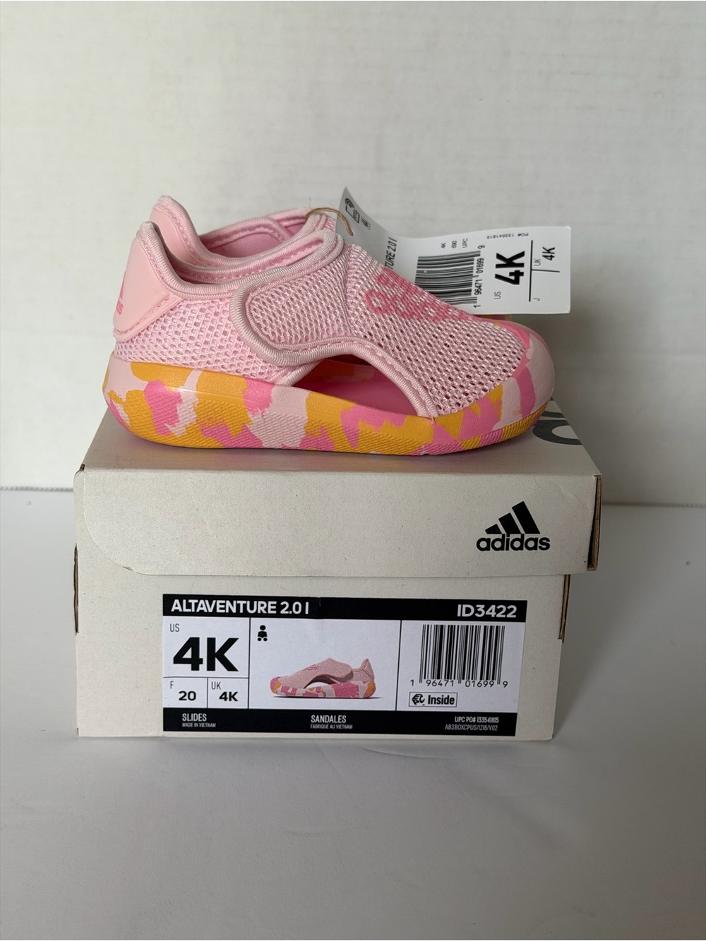 Adidas Kids Pink Mesh Slip-On Sandals with Yellow Accent - Picture 6 of 6